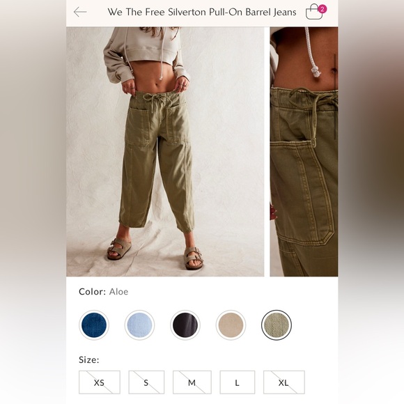 NWT Free People We The Free Silverton Pull-On Barrel Jeans - aloe green - Snall - Picture 7 of 10